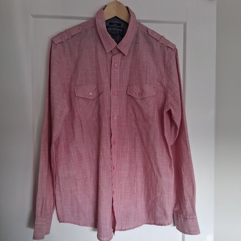 American Rag Cotton Button Up Shirt Men Large Pink Long Sleeve